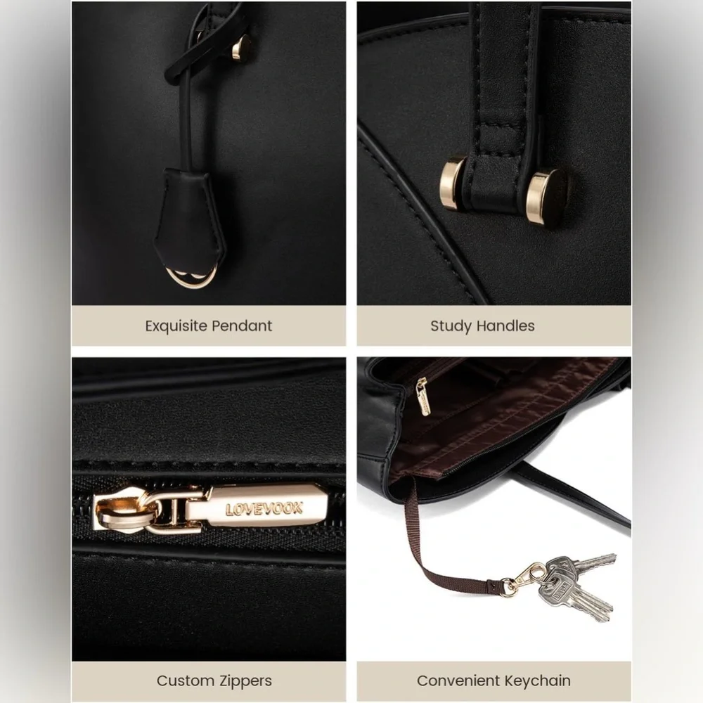 LOVEVOOK Black Laptop Tote Bag for Women Fits 15.6 Inch Laptop New - Picture 6 of 10